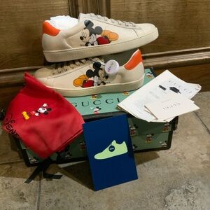 Gucci Mens Mickey Mouse Sneakers - Cream and Orange